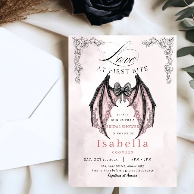 Dark Gothic Bridal Shower Coquette Batty Halloween Invitation (Dark Gothic Bridal Shower Coquette Batty Halloween Invitation)