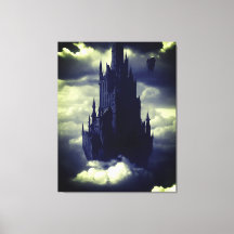 Dark gothic castle floating on clouds