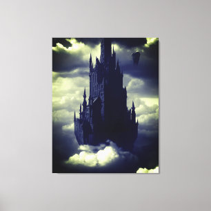 Dark gothic castle floating on clouds canvas print