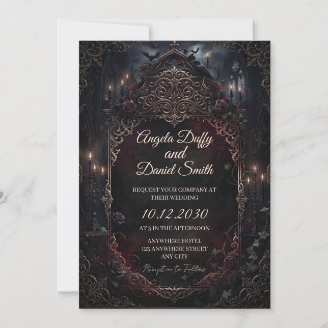 Dark Gothic Cathedral Wedding Invitation (Front)