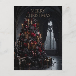 Dark Gothic Christmas Tree in a Castle Interior Holiday Postcard