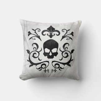 Dark Gothic Damask Floral Skull (Black and White)