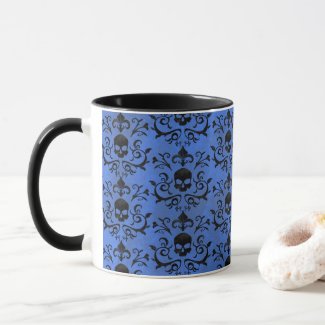 Dark Gothic Damask Floral Skull (Light Blue)