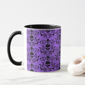 Dark Gothic Damask Floral Skull (Light Purple) Mug