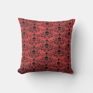 Dark Gothic Damask Floral Skull (Light Red)