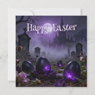 Dark Gothic Easter Scene with Glowing Eggs Card