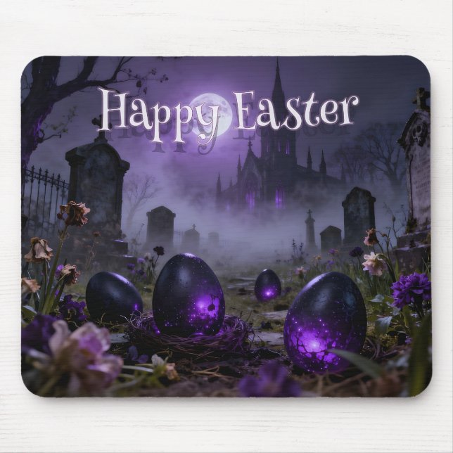 Dark Gothic Easter Scene with Glowing Eggs Mouse Mat (Front)