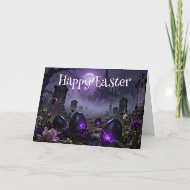 Dark Gothic Easter Scene with Glowing Eggs Thank You Card (Front)