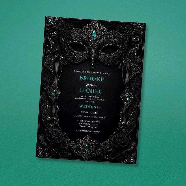 Dark Gothic Emerald Masquerade Wedding Invitation (Creator Uploaded)