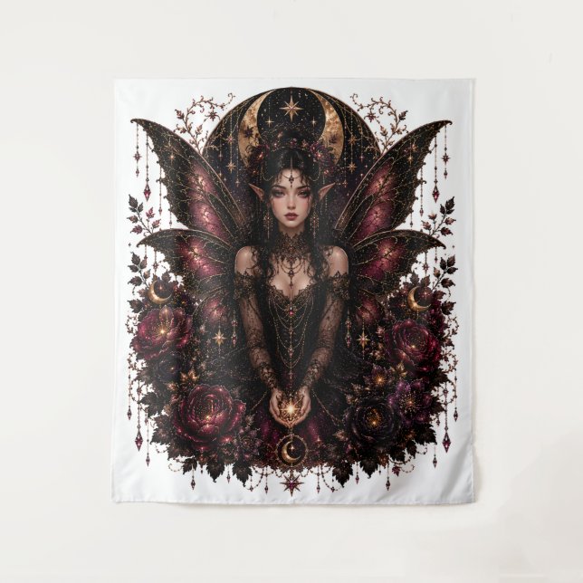 Dark Gothic Fairy Goddess Art | Ethereal Fantasy Tapestry (Front)