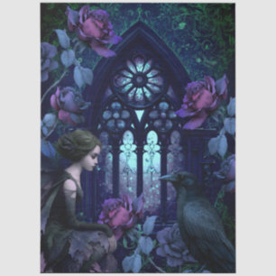 Dark Gothic Fairy Purple Roses Raven Fantasy Tissue Paper