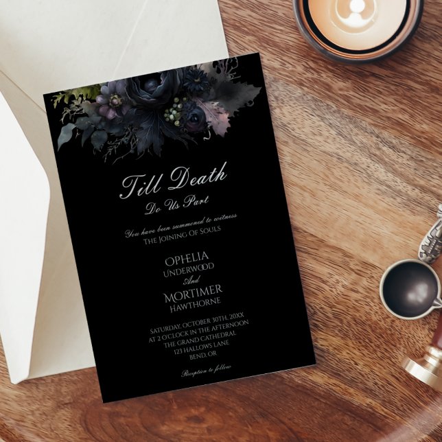 Dark Gothic Floral Black Till Death Formal Wedding Invitation (Creator Uploaded)