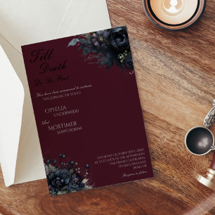 Dark Gothic Floral Burgundy Till Death Wedding Invitation