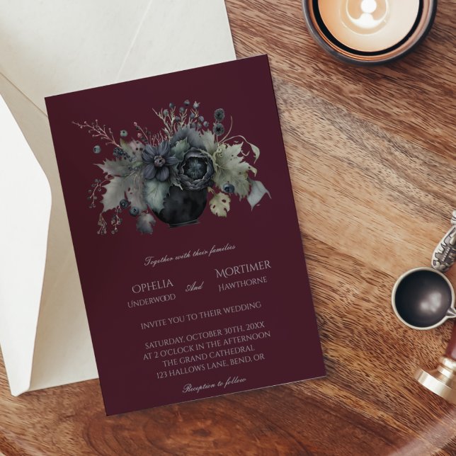 Dark Gothic Floral Burgundy Vintage Wedding Invitation (Creator Uploaded)
