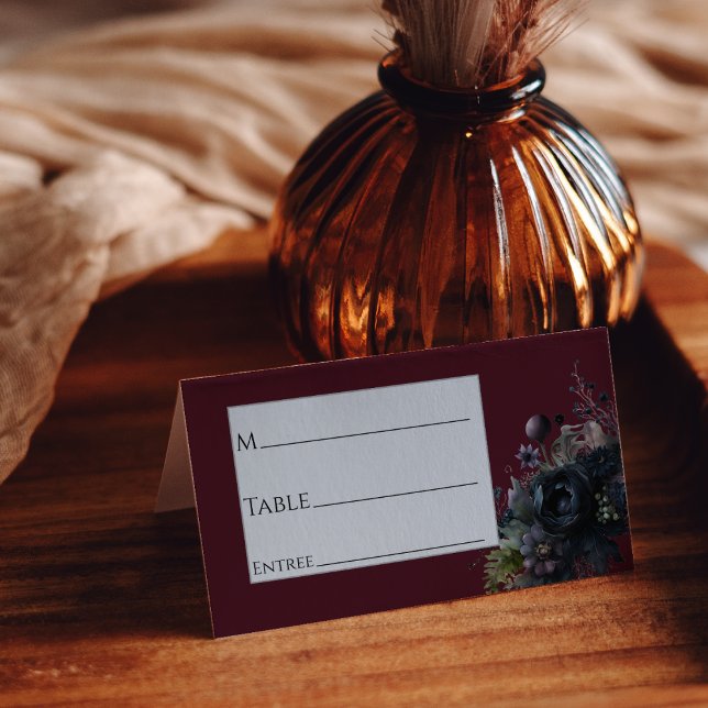 Dark Gothic Floral Burgundy Wedding Place Card (Creator Uploaded)