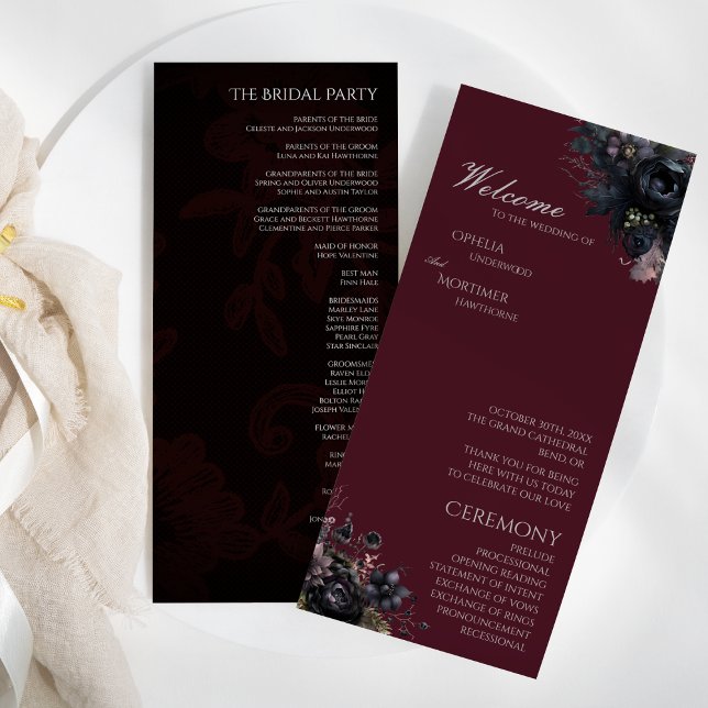 Dark Gothic Floral Burgundy Wedding Programme (Creator Uploaded)