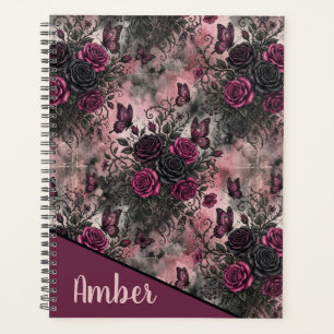 Dark Gothic Floral & Butterfly Pattern Planner