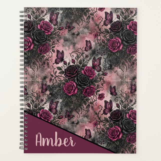 Dark Gothic Floral & Butterfly Pattern  Planner (Front)