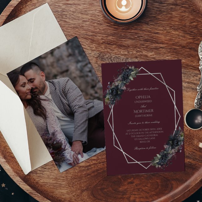 Dark Gothic Floral Formal Photo Wedding Invitation (Creator Uploaded)
