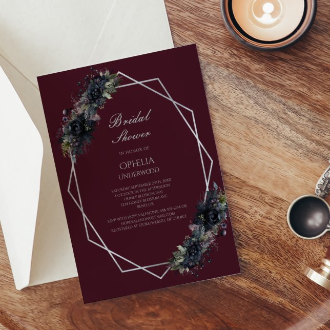 Dark Gothic Floral Geometric Wedding Bridal Shower Invitation (Creator Uploaded)