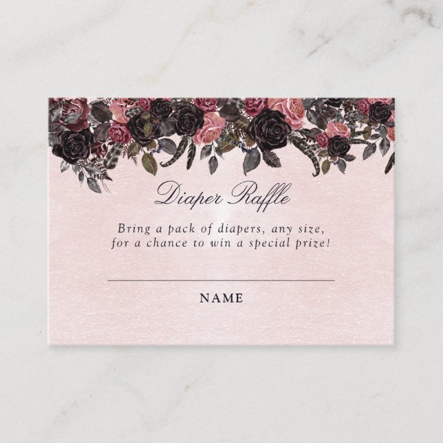 Dark Gothic Floral Halloween Diaper Raffle Ticket  Enclosure Card (Front)