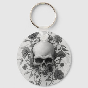 Dark Gothic Floral Rose Skull Key Ring