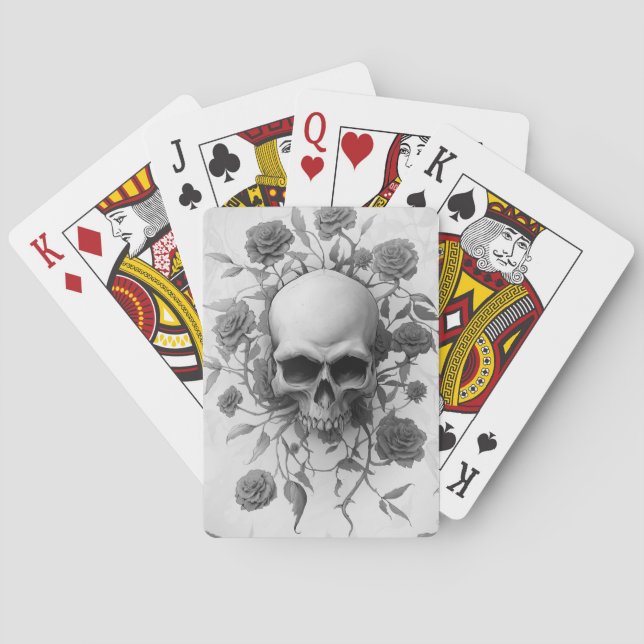 Dark Gothic Floral Rose Skull Playing Cards (Back)