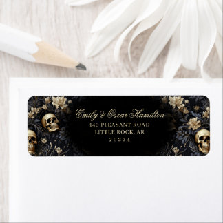 Dark Gothic Floral Skull Gold Return Address