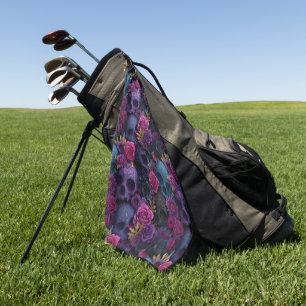 Dark Gothic Floral Skull Seamless Pattern Golf Towel