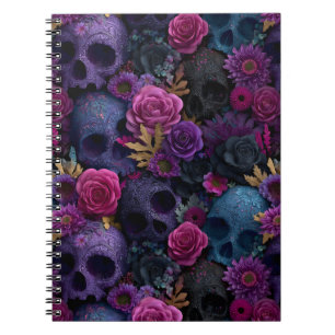 Dark Gothic Floral Skull Seamless Pattern Notebook