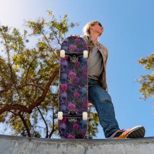 Dark Gothic Floral Skull Seamless Pattern Skateboard