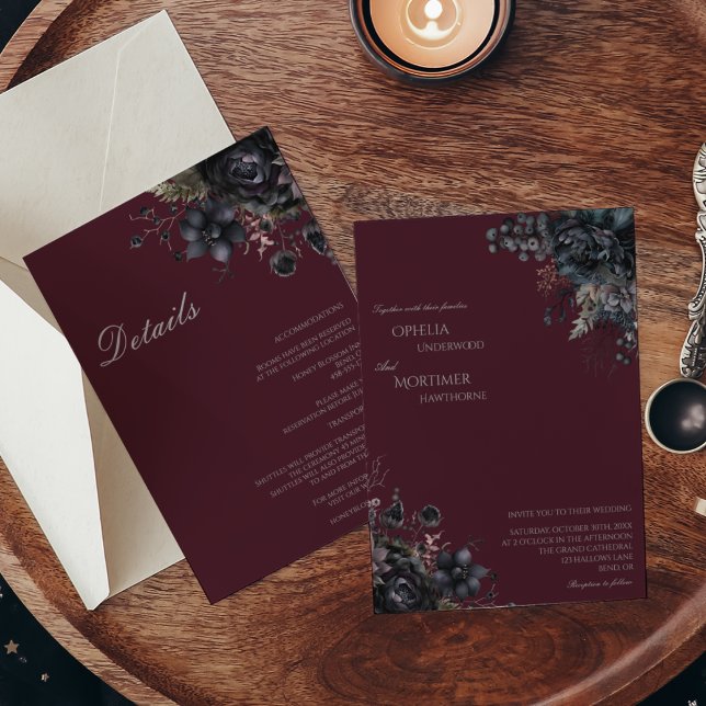 Dark Gothic Floral Wedding Details All In One Invitation (Creator Uploaded)