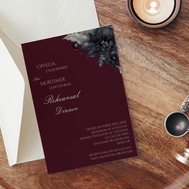 Dark Gothic Floral Wedding Rehearsal Dinner Invitation (Creator Uploaded)