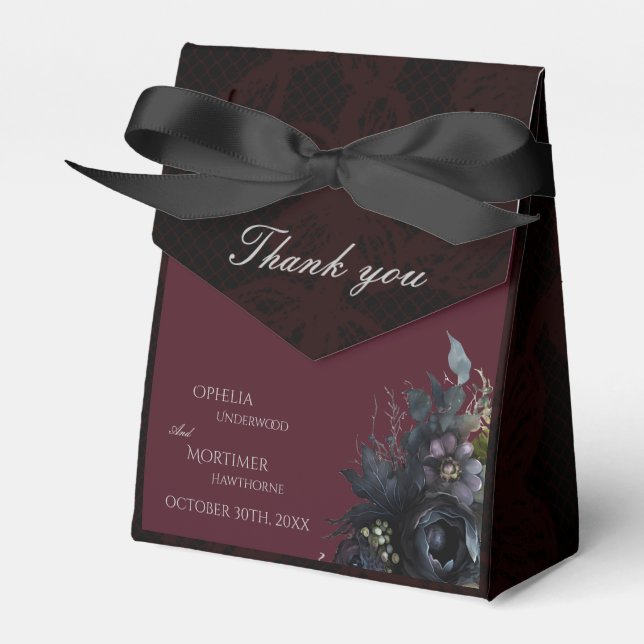 Dark Gothic Floral Wedding Thank You Favour Box (Front Side)