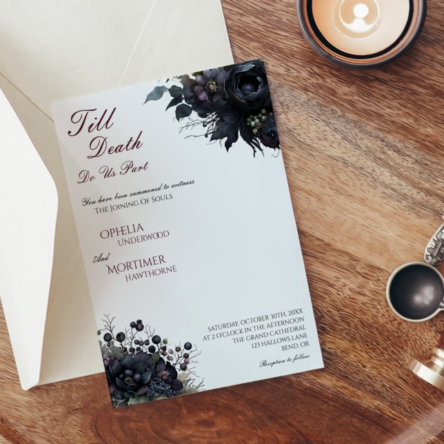 Dark Gothic Floral White Till Death Wedding Invitation (Creator Uploaded)