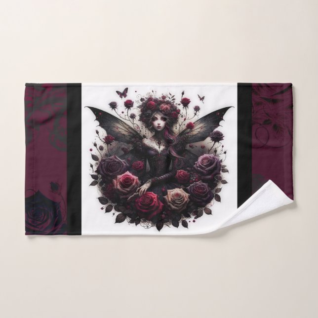 Dark Gothic Forest Fairy Floral Roses Burgundy Bath Towel Set (Hand Towel)