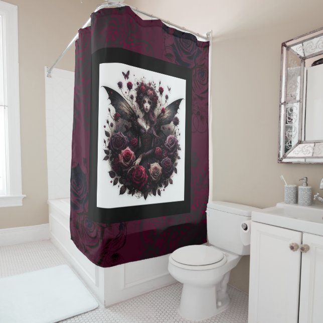Dark Gothic Forest Fairy Floral Roses Burgundy Bla Shower Curtain (In Situ)