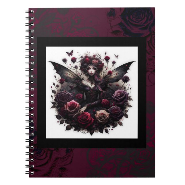 Dark Gothic Forest Fairy Floral Roses Burgundy Notebook (Front)