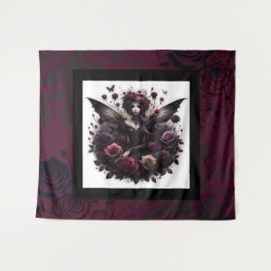 Dark Gothic Forest Fairy Floral Roses Burgundy Tapestry