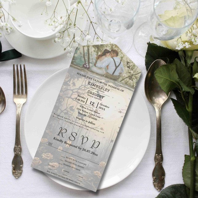 Dark Gothic Forest Floral Background Photo All In One Invitation (Creator Uploaded)