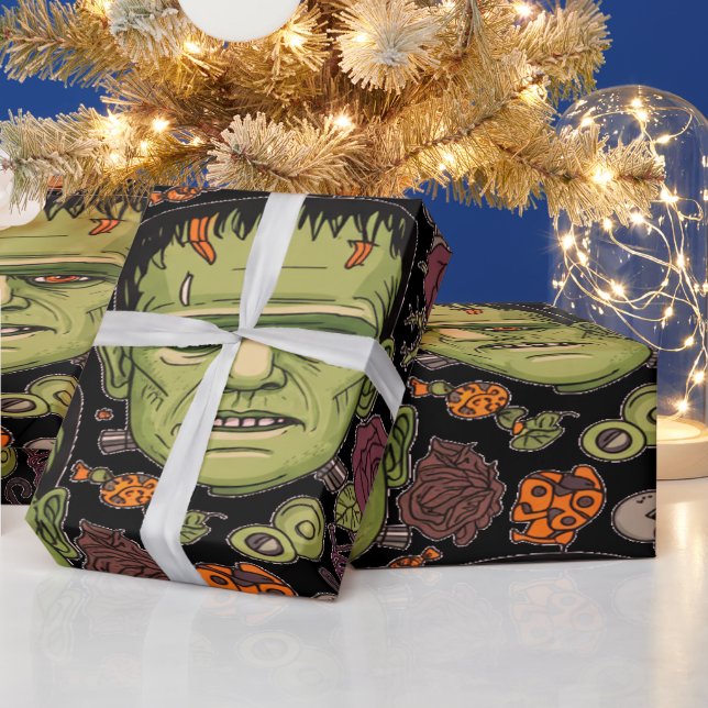 Dark Gothic Frankenstein Aesthetic For Halloween Wrapping Paper (Holidays)
