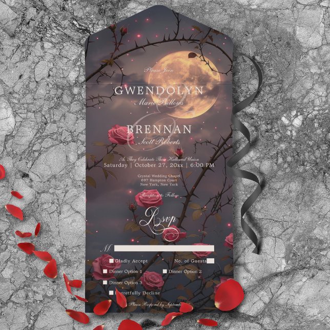Dark Gothic Full Moon & Blood Red Roses Dinner All In One Invitation (Dark Gothic Full Moon & Blood Red Roses Dinner All In One Invitation)