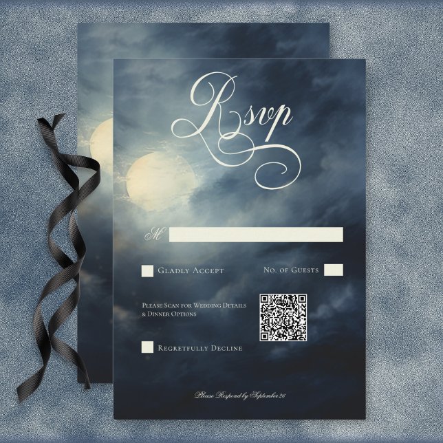 Dark Gothic Full Moon Night Sky Wedding QR Code RSVP Card (Dark Gothic Full Moon Night Sky Wedding QR Code RSVP Card)
