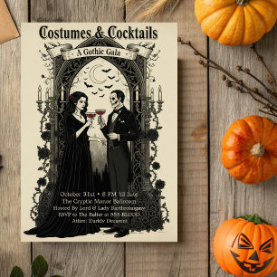 Dark Gothic Gala Costumes & Cocktails Halloween  Invitation