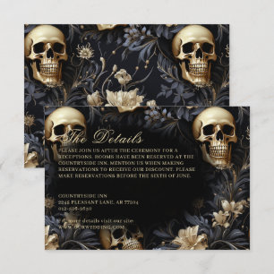 Dark Gothic Gold Skulls & Flowers Wedding Enclosure Card