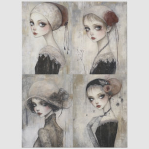 Dark Gothic Grunge Girl Collage Decoupage Tissue Paper