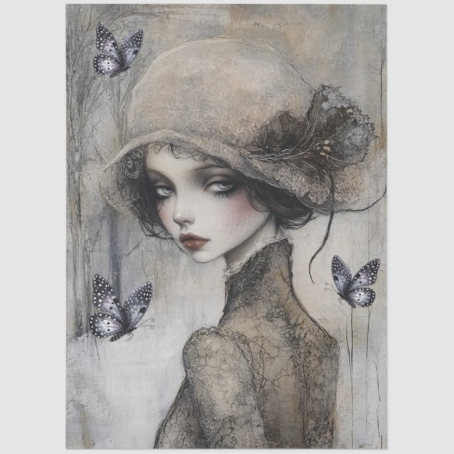 Dark Gothic Grunge Girl Decoupage Tissue Paper (Front)