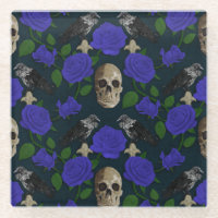 Dark Gothic Grungy Rose Vines Raven Skull blue