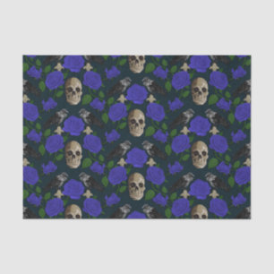 Dark Gothic Grungy Rose Vines Raven Skull blue Tissue Paper