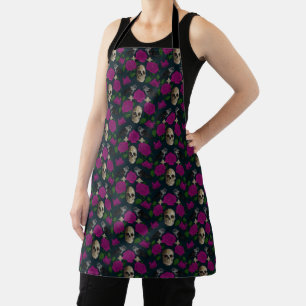 Dark Gothic Grungy Rose Vines Raven Skull pink Apron